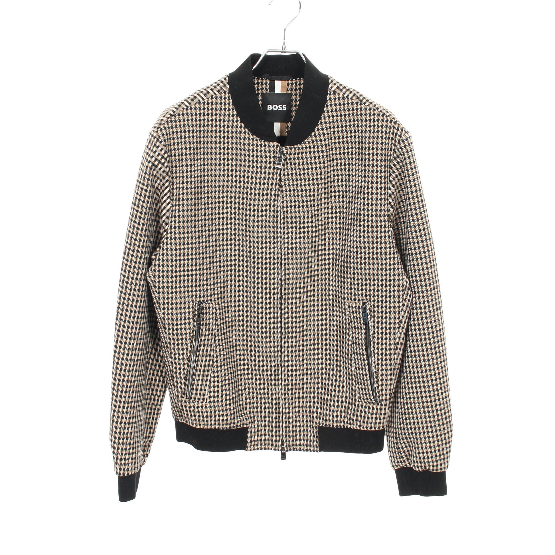 ジップアップ ブルゾン チェック レーヨン ブラック ブラウン ボス アウター BOSS