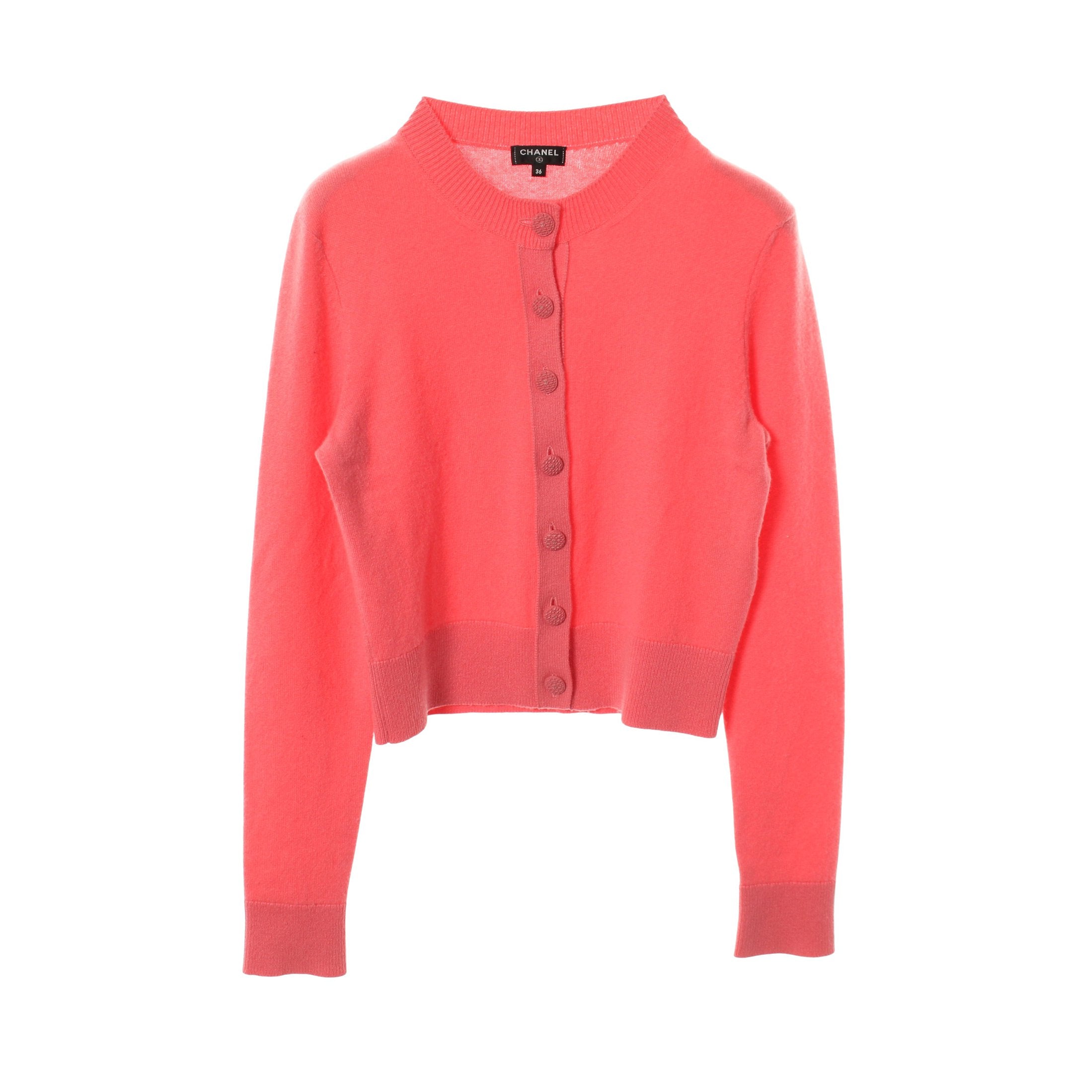 ココマークボタン カーディガン カシミヤ ピンク シャネル – RECLO