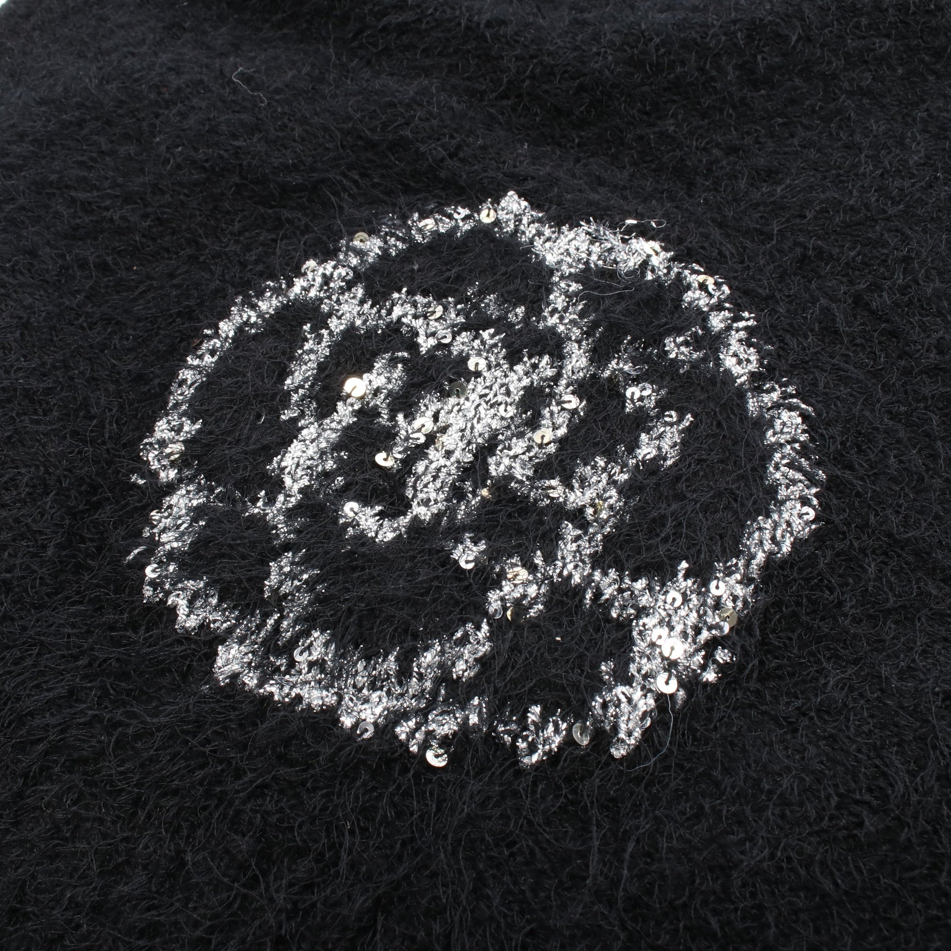 カメリア ニット クルーネック シルク カシミヤ ウール ブラック スパンコール シャネル トップス CHANEL