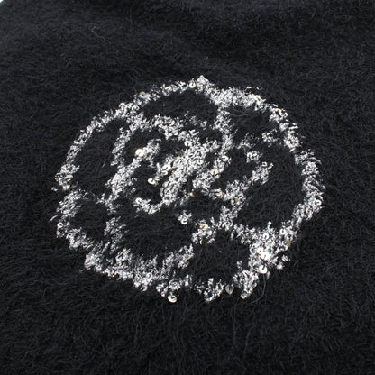 カメリア ニット クルーネック シルク カシミヤ ウール ブラック スパンコール シャネル トップス CHANEL