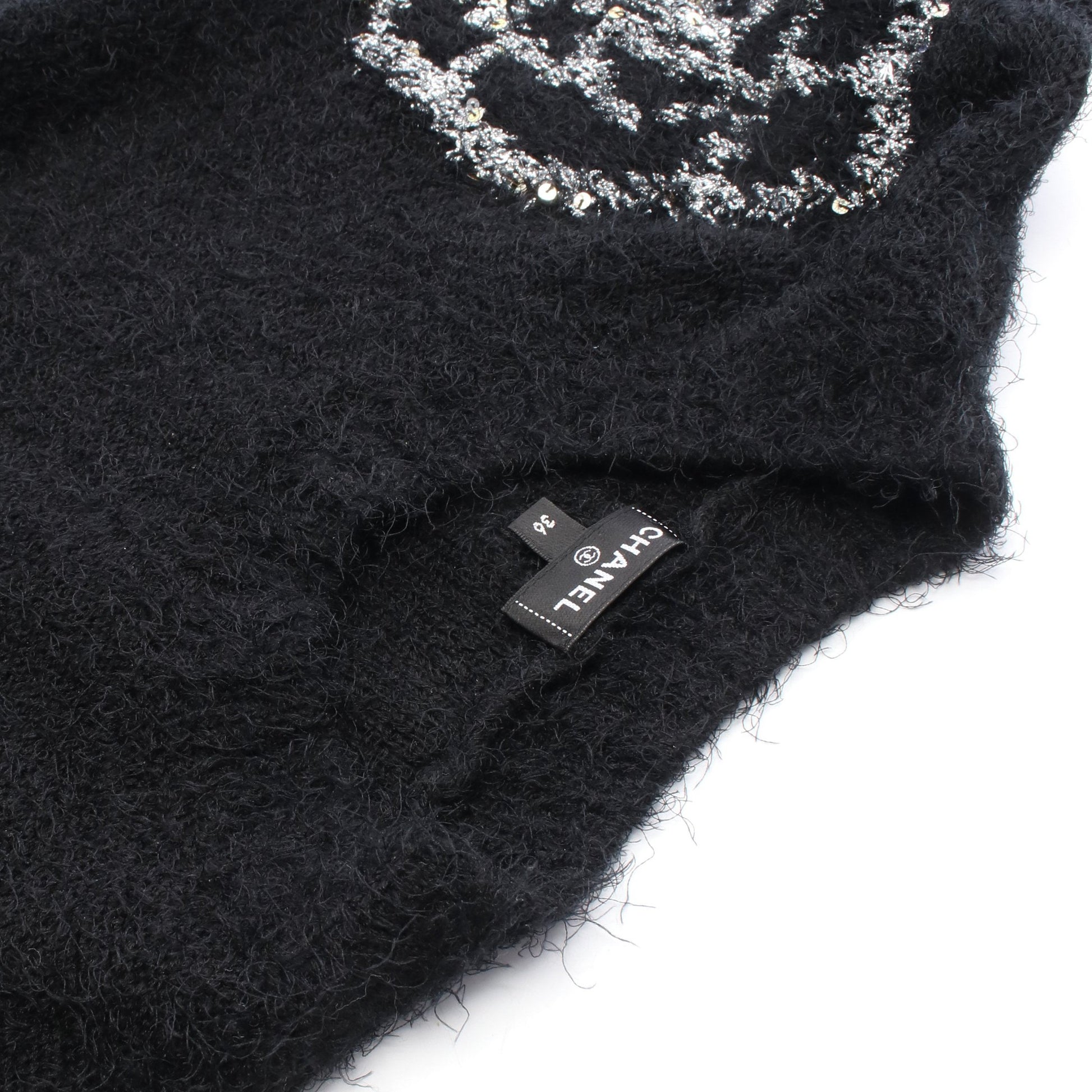 カメリア ニット クルーネック シルク カシミヤ ウール ブラック スパンコール シャネル トップス CHANEL