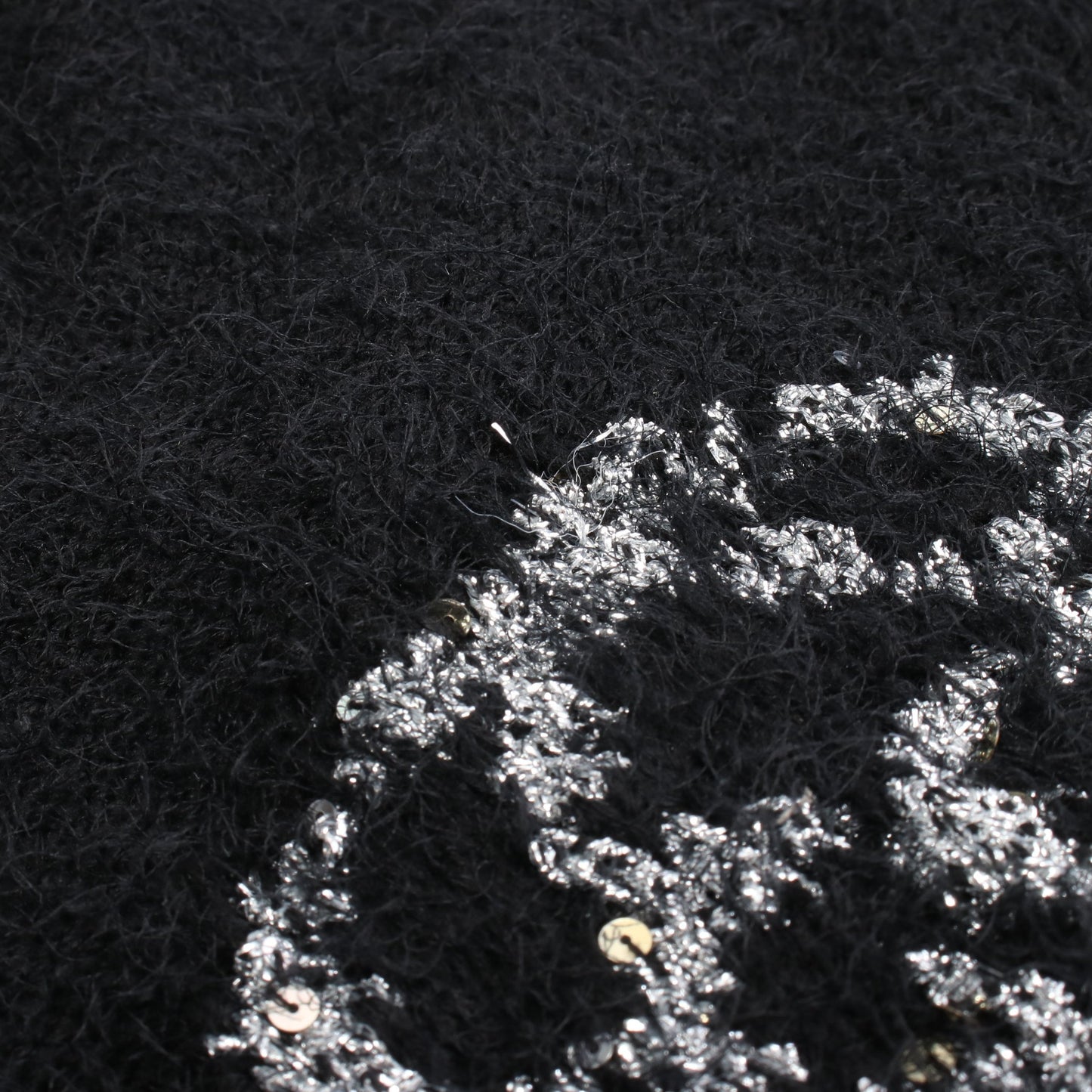 カメリア ニット クルーネック シルク カシミヤ ウール ブラック スパンコール シャネル トップス CHANEL