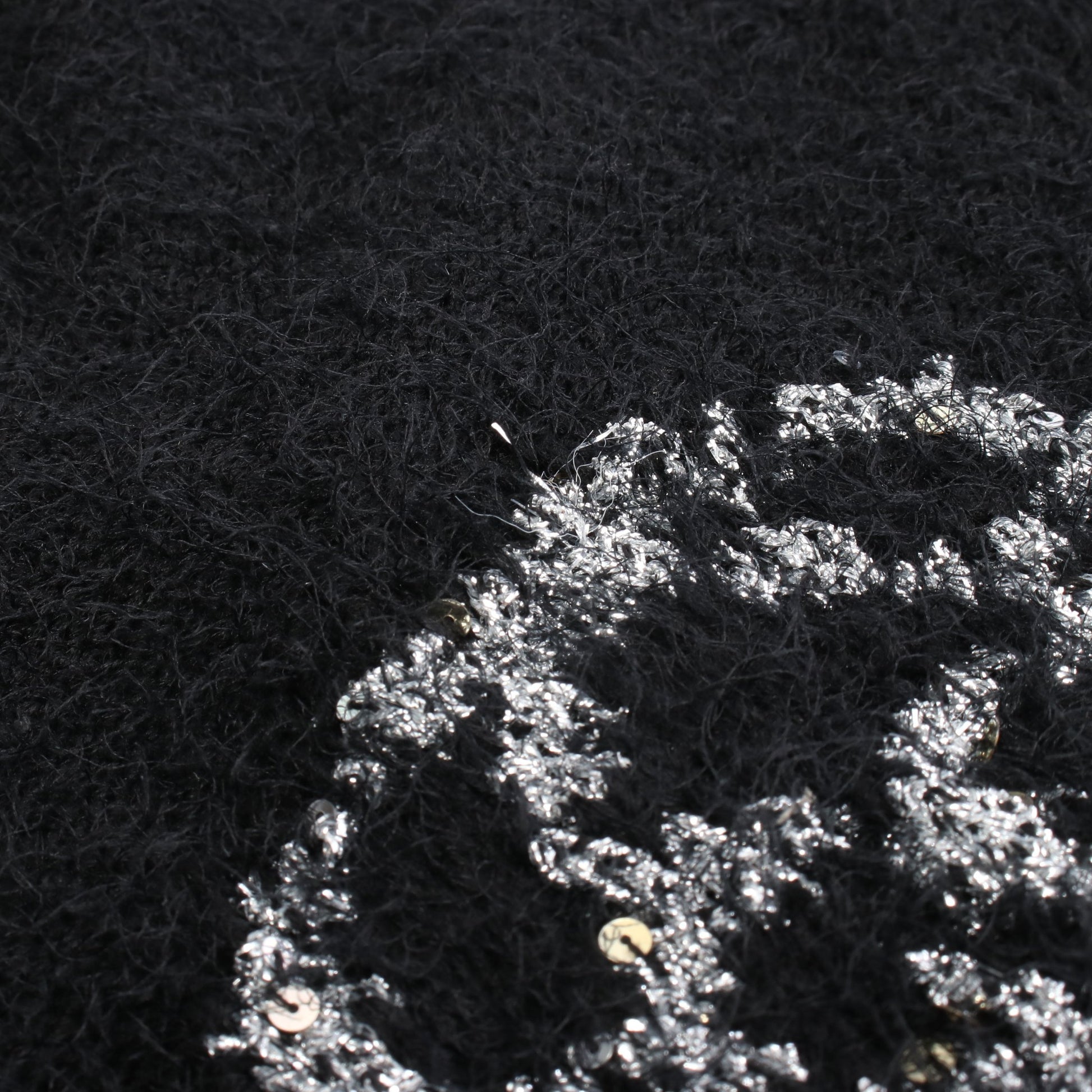 カメリア ニット クルーネック シルク カシミヤ ウール ブラック スパンコール シャネル トップス CHANEL