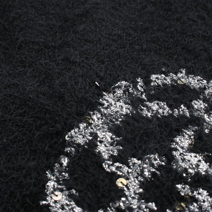 カメリア ニット クルーネック シルク カシミヤ ウール ブラック スパンコール シャネル トップス CHANEL