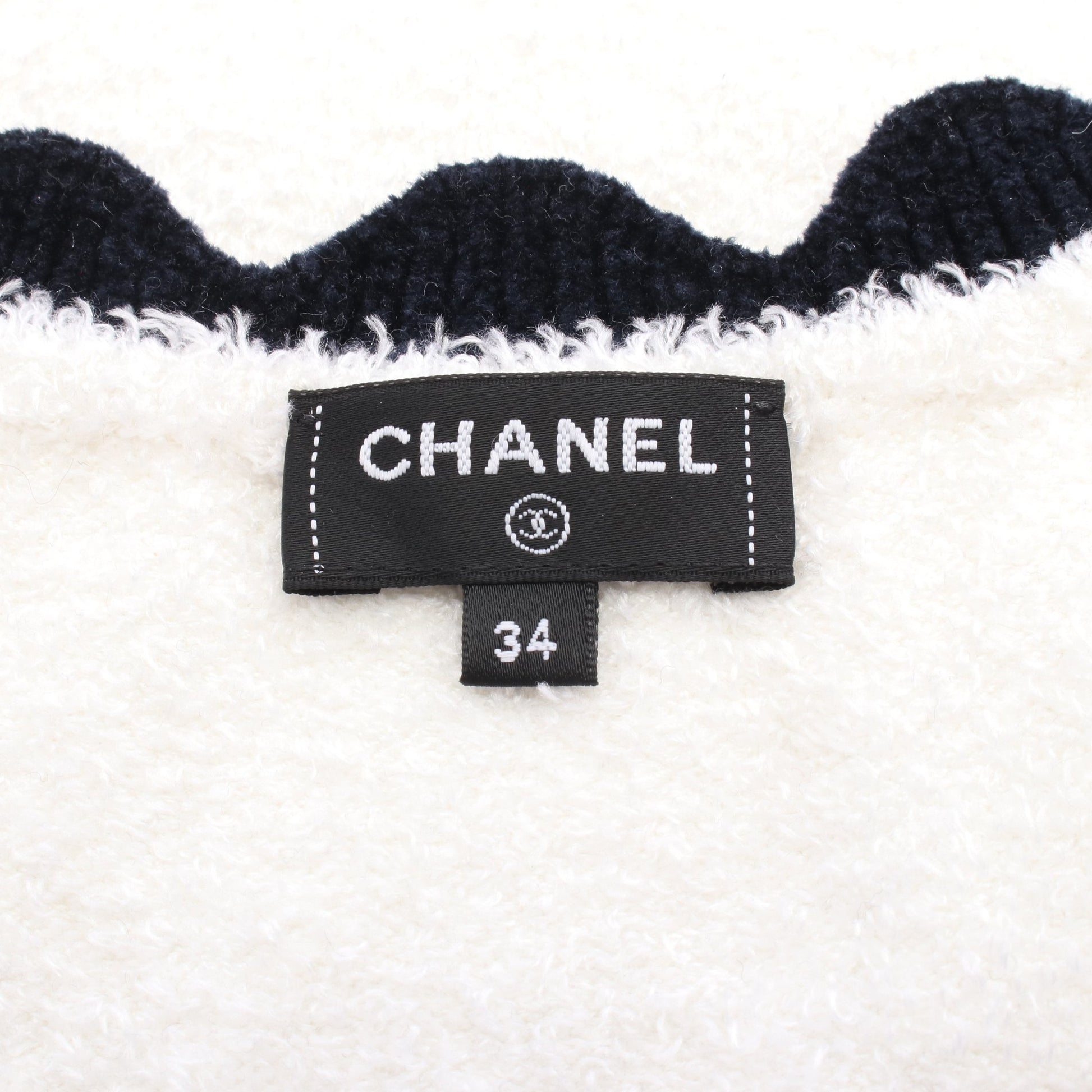 ココマークボタン ニットワンピース ノースリーブ スカラップ シルク ホワイト ブラック シャネル ワンピース CHANEL