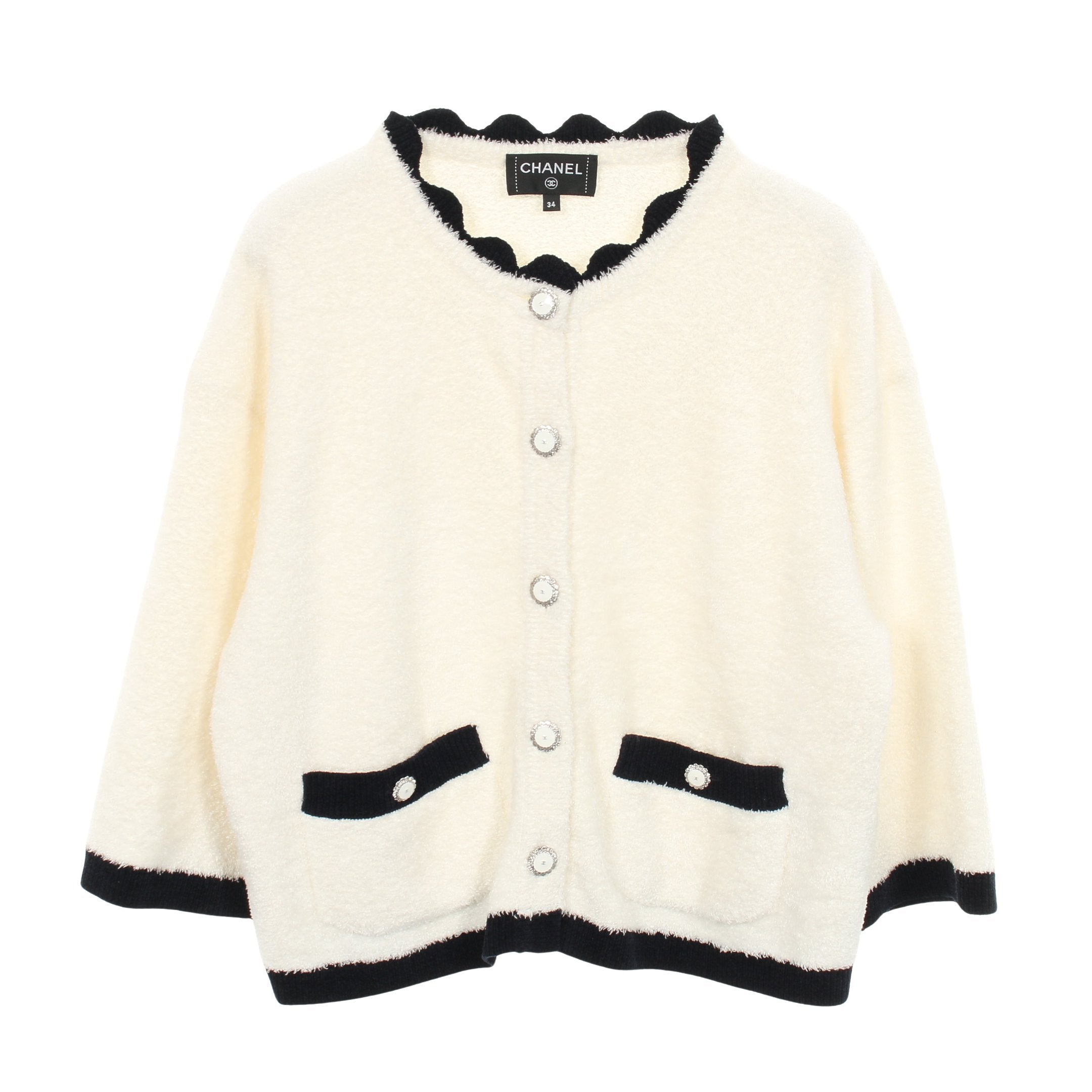 ココマークボタン カーディガン シルク ホワイト ダークネイビー