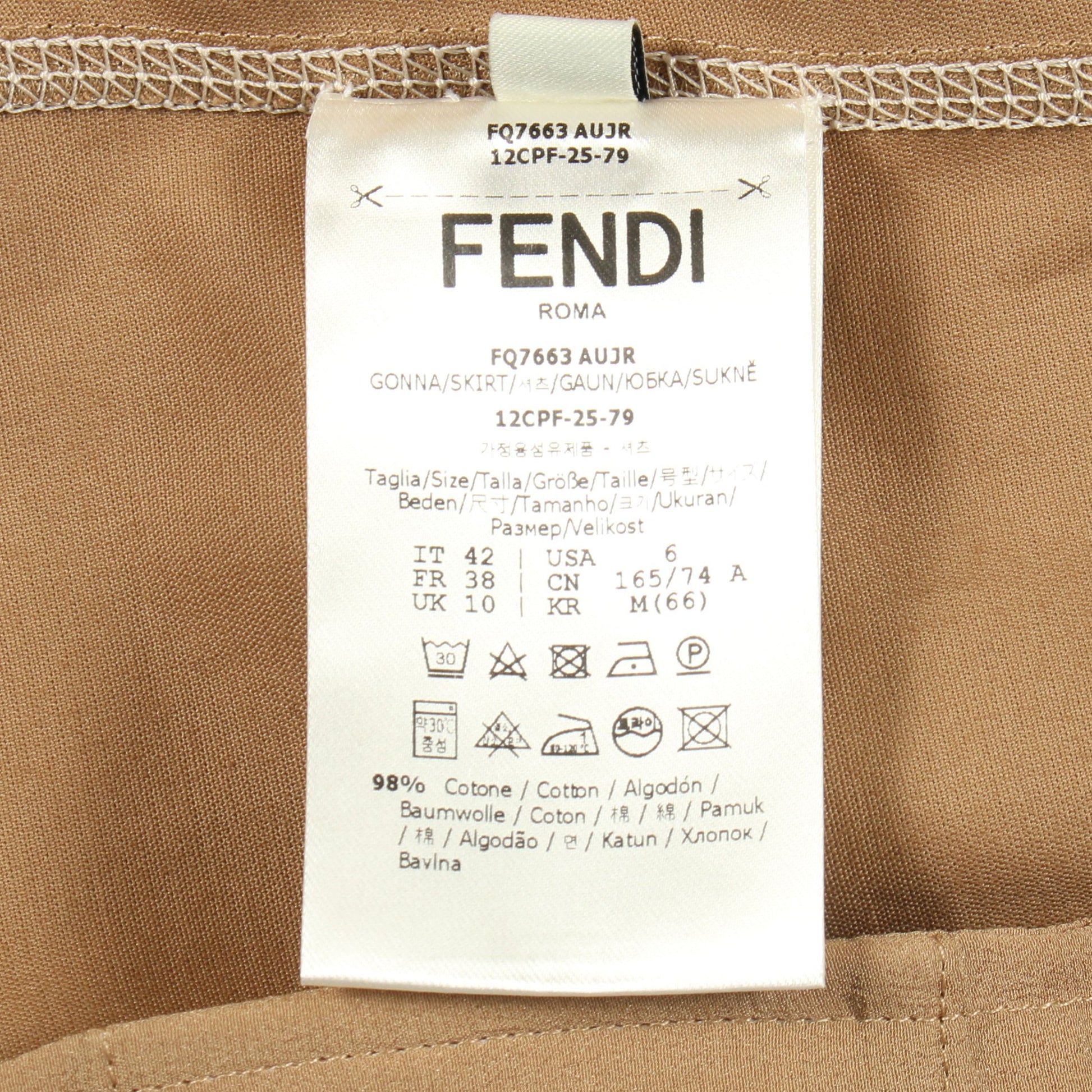 ロゴ刺繍ミディ スカート コットン ライトブラウン フェンディ ボトムス FENDI