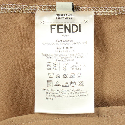 ロゴ刺繍ミディ スカート コットン ライトブラウン フェンディ ボトムス FENDI