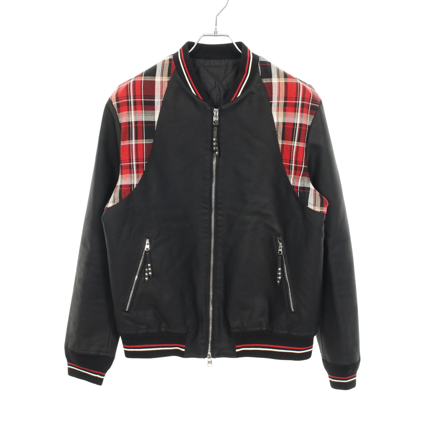 ボンバージャケット チェック コットン ブラック レッド 切替 中綿 アレキサンダーマックイーン アウター ALEXANDER MCQUEEN