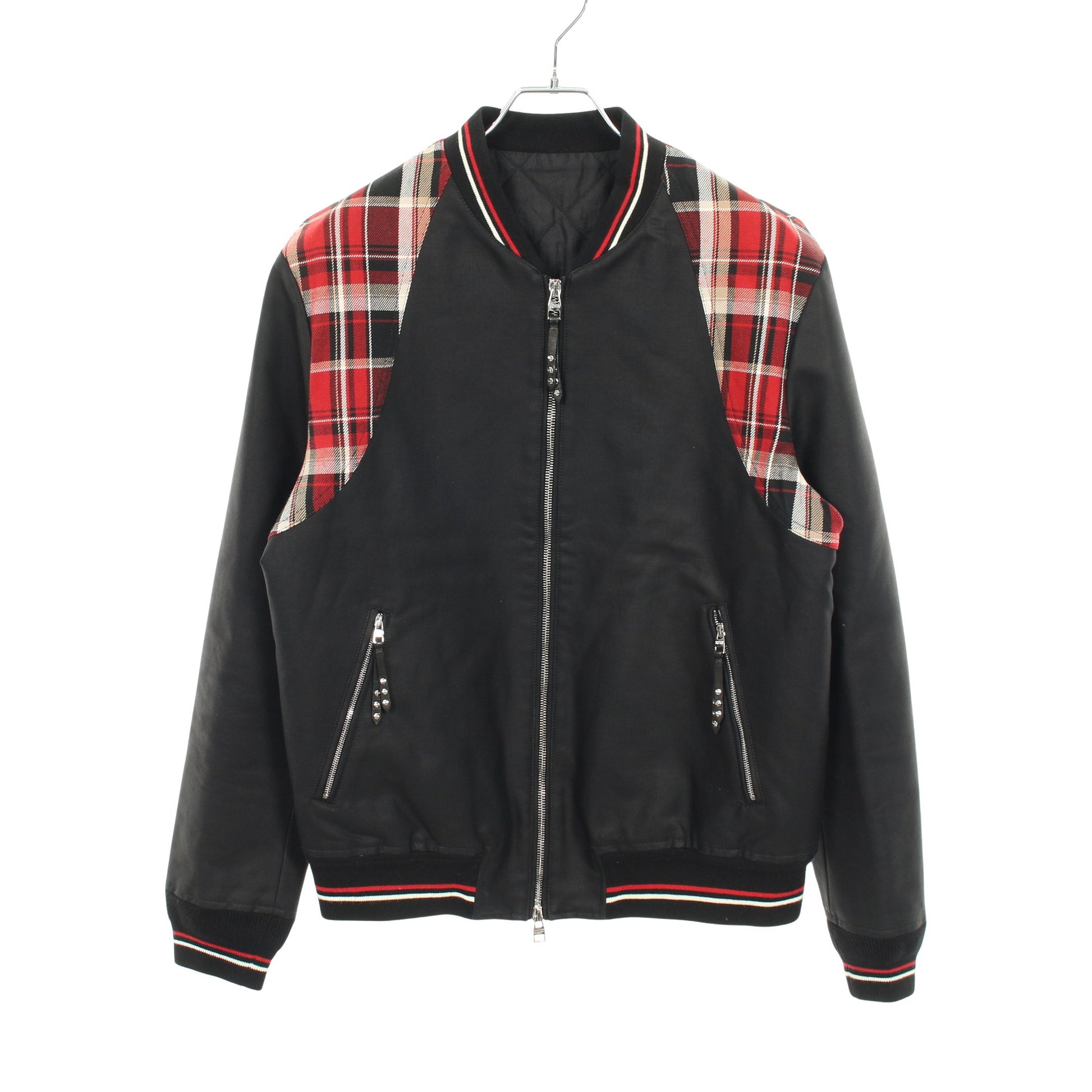 ボンバージャケット チェック コットン ブラック レッド 切替 中綿 アレキサンダーマックイーン アウター ALEXANDER MCQUEEN