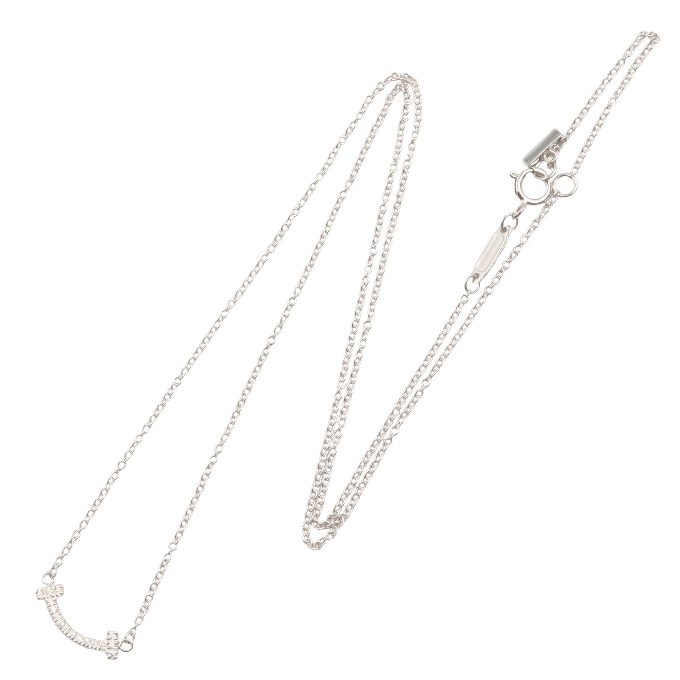 Tスマイルネックレス ミニ ダイヤ ネックレス K18WG ダイヤモンド