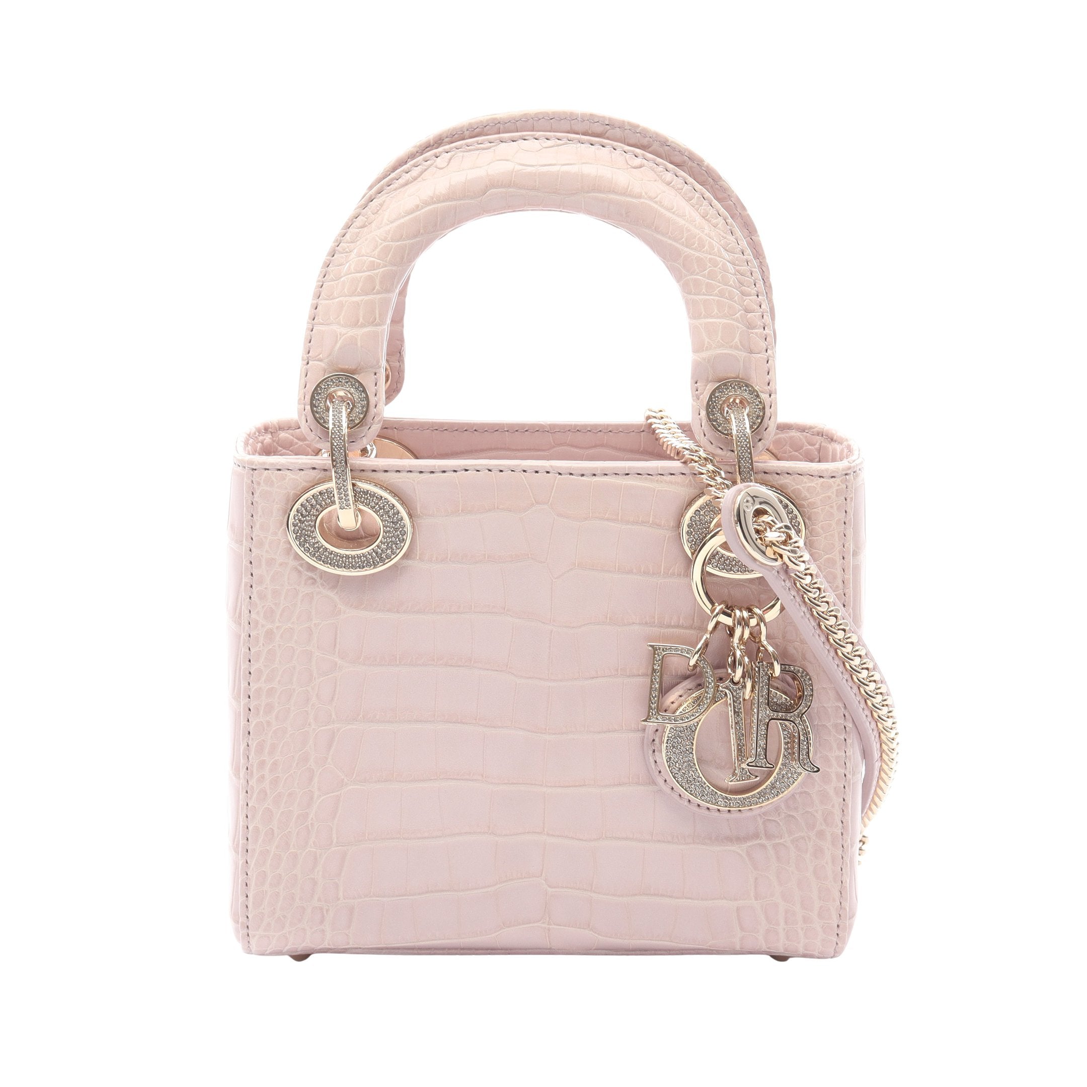 レディディオール ミニ ハンドバッグ クロコダイル ライトピンク 2WAY