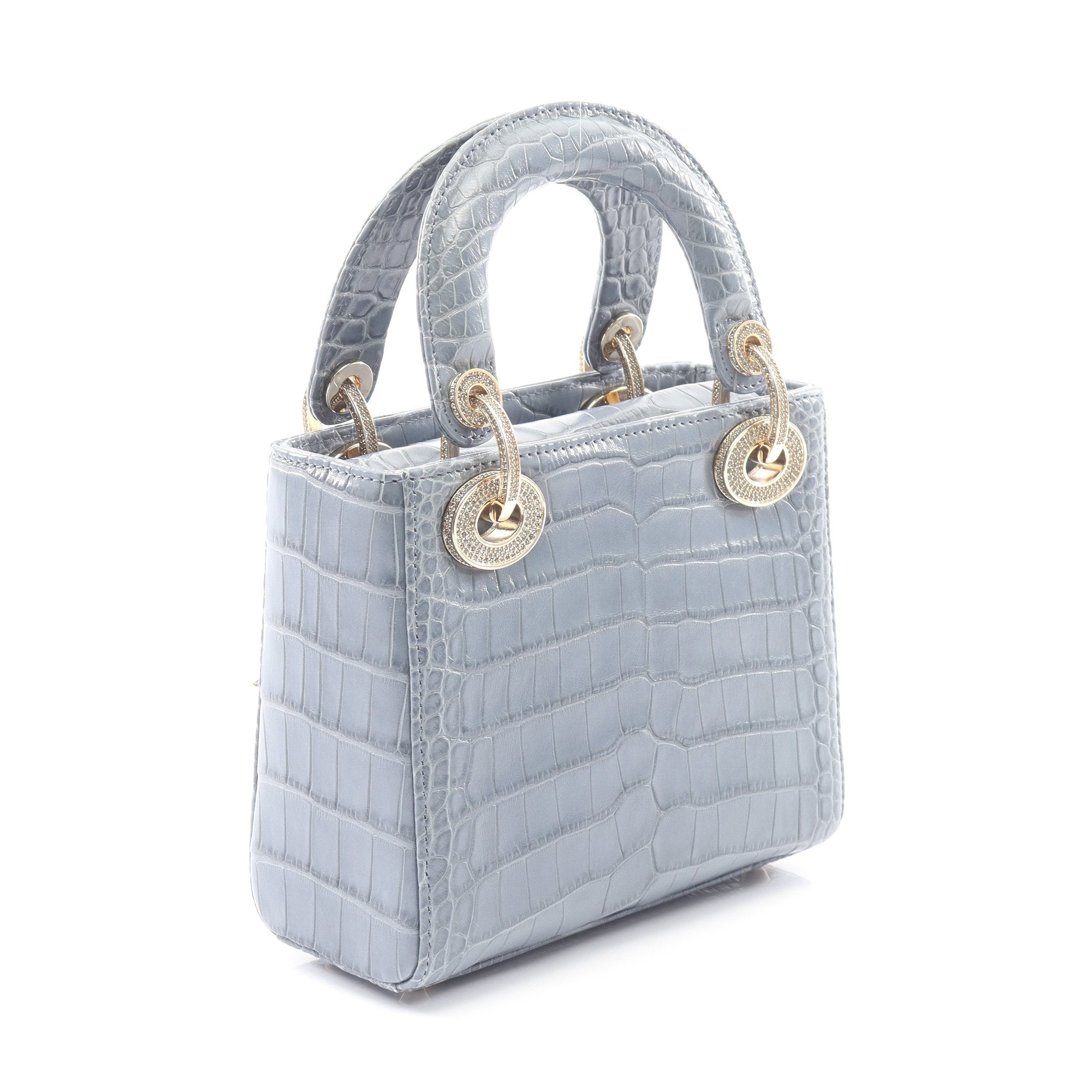 レディディオール ミニ ハンドバッグ アリゲーター ブルーグレー 2WAY
