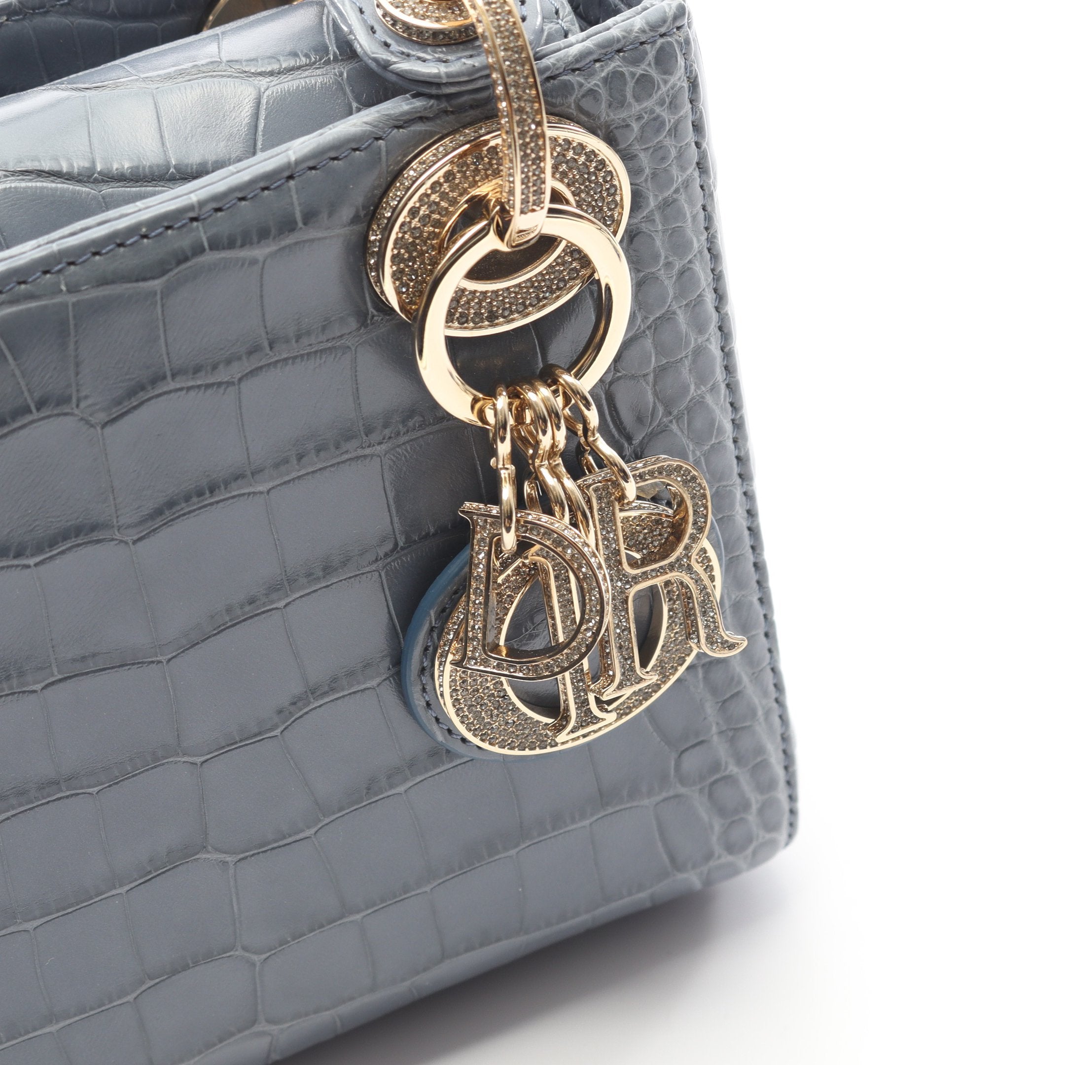 レディディオール ミニ ハンドバッグ アリゲーター ブルーグレー 2WAY