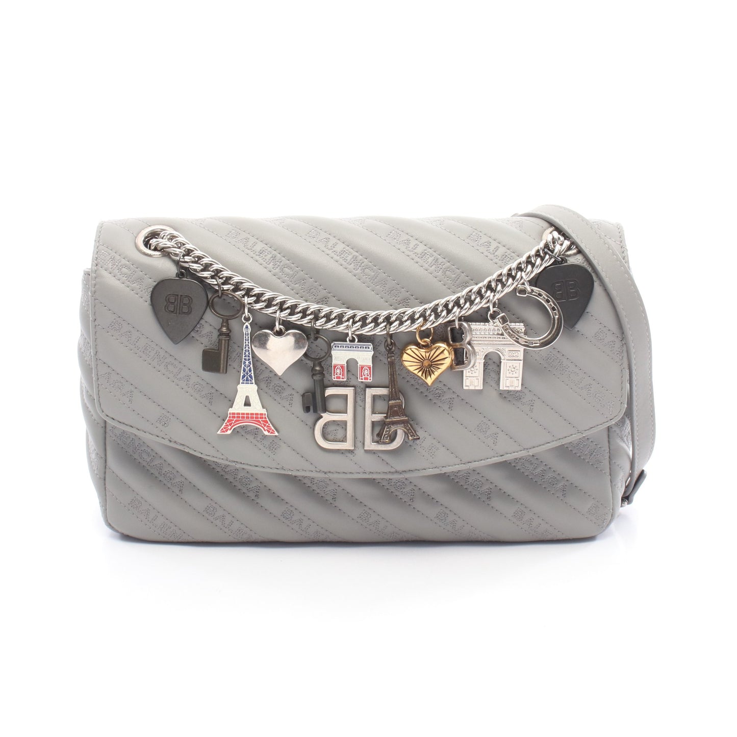 BBラウンド チェーンショルダーバッグ レザー グレー バレンシアガ バッグ BALENCIAGA