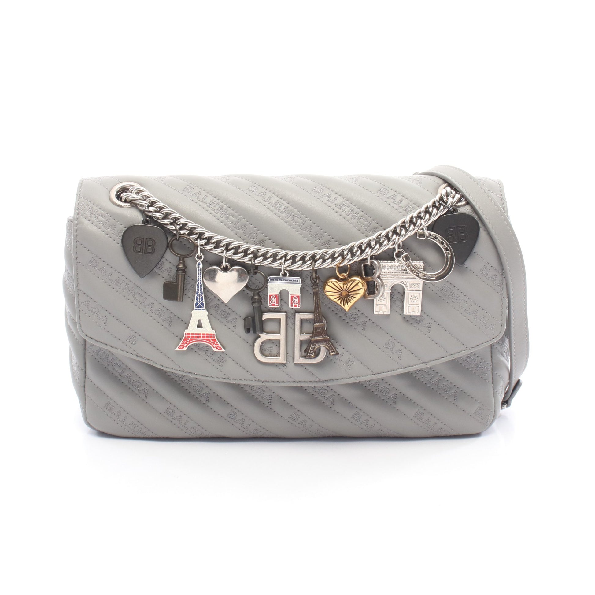 BBラウンド チェーンショルダーバッグ レザー グレー バレンシアガ バッグ BALENCIAGA