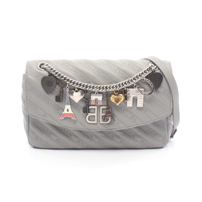 BBラウンド チェーンショルダーバッグ レザー グレー バレンシアガ バッグ BALENCIAGA