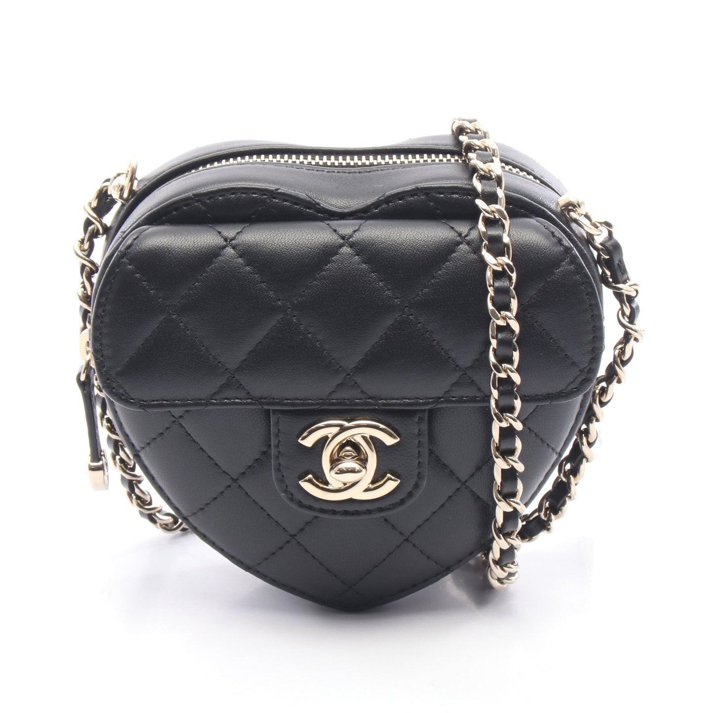 マトラッセ ハート チェーンショルダーバッグ ラムスキン ブラック ゴールド金具 シャネル バッグ CHANEL