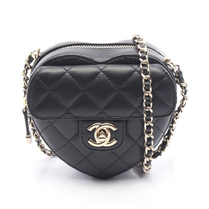 マトラッセ ハート チェーンショルダーバッグ ラムスキン ブラック ゴールド金具 シャネル バッグ CHANEL