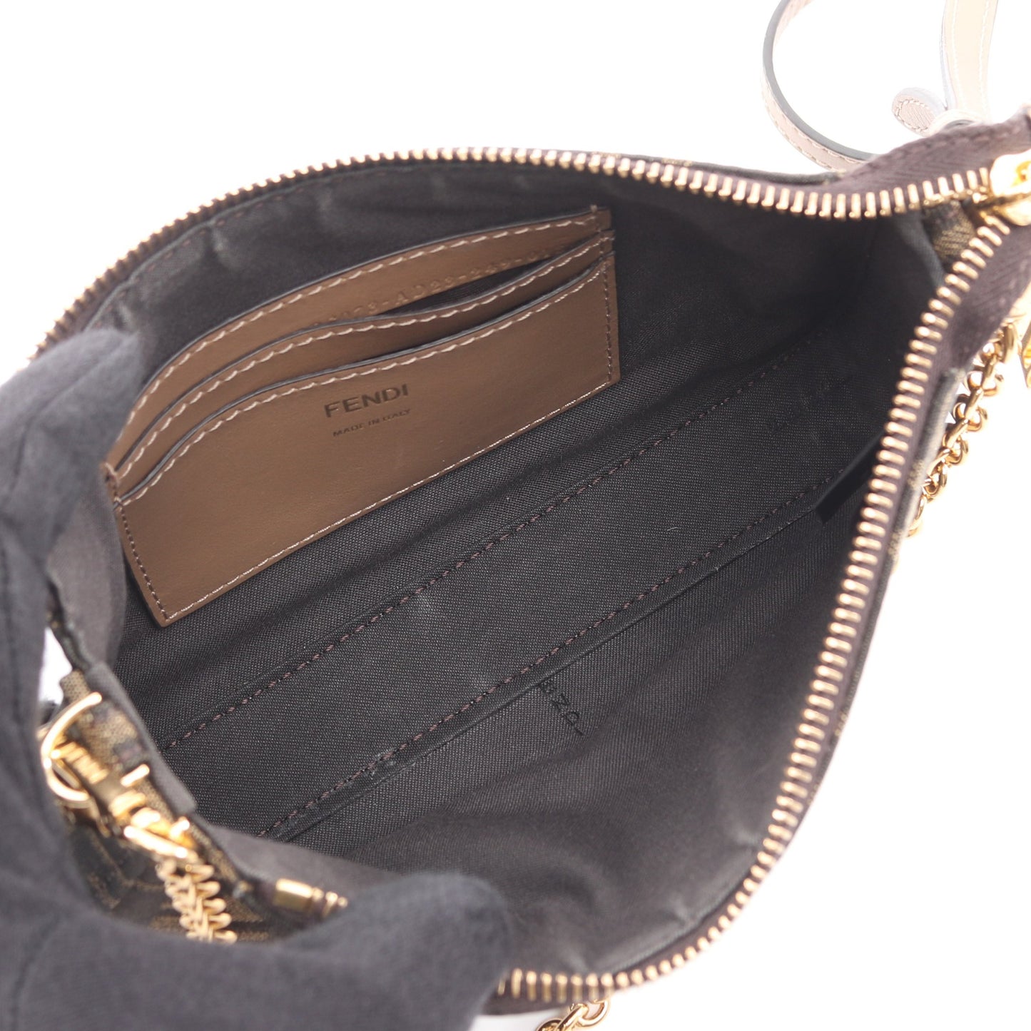 バゲットポーチ ズッカ チェーンハンドバッグ キャンバス レザー ブラウン ダークブラウン 2WAY フェンディ バッグ FENDI