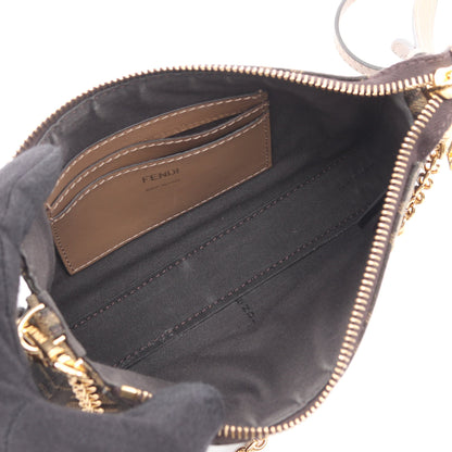 バゲットポーチ ズッカ チェーンハンドバッグ キャンバス レザー ブラウン ダークブラウン 2WAY フェンディ バッグ FENDI