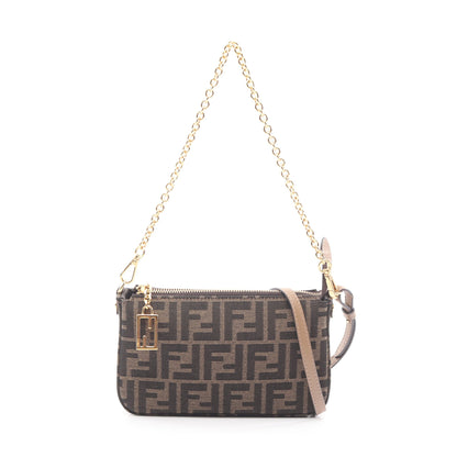 バゲットポーチ ズッカ チェーンハンドバッグ キャンバス レザー ブラウン ダークブラウン 2WAY フェンディ バッグ FENDI