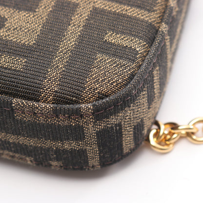 バゲットポーチ ズッカ チェーンハンドバッグ キャンバス レザー ブラウン ダークブラウン 2WAY フェンディ バッグ FENDI