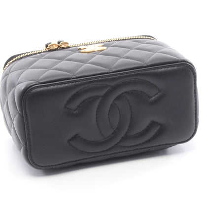 マトラッセ スモールバニティ チェーンショルダーバッグ レザー ブラック ゴールド金具 シャネル バッグ CHANEL