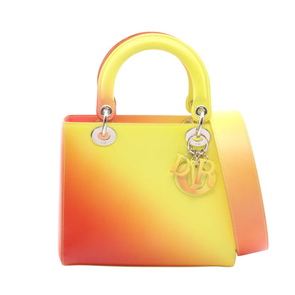 LADY DIOR レディディオール ハンドバッグ レザー イエロー レッドブラウン 2WAY クリスチャンディオール バッグ Christian Dior