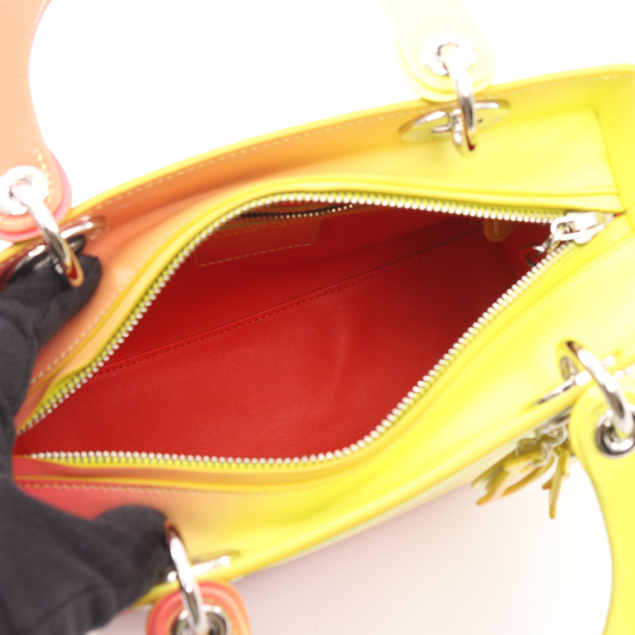 LADY DIOR レディディオール ハンドバッグ レザー イエロー レッド