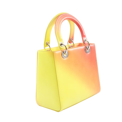 LADY DIOR レディディオール ハンドバッグ レザー イエロー レッドブラウン 2WAY クリスチャンディオール バッグ Christian Dior