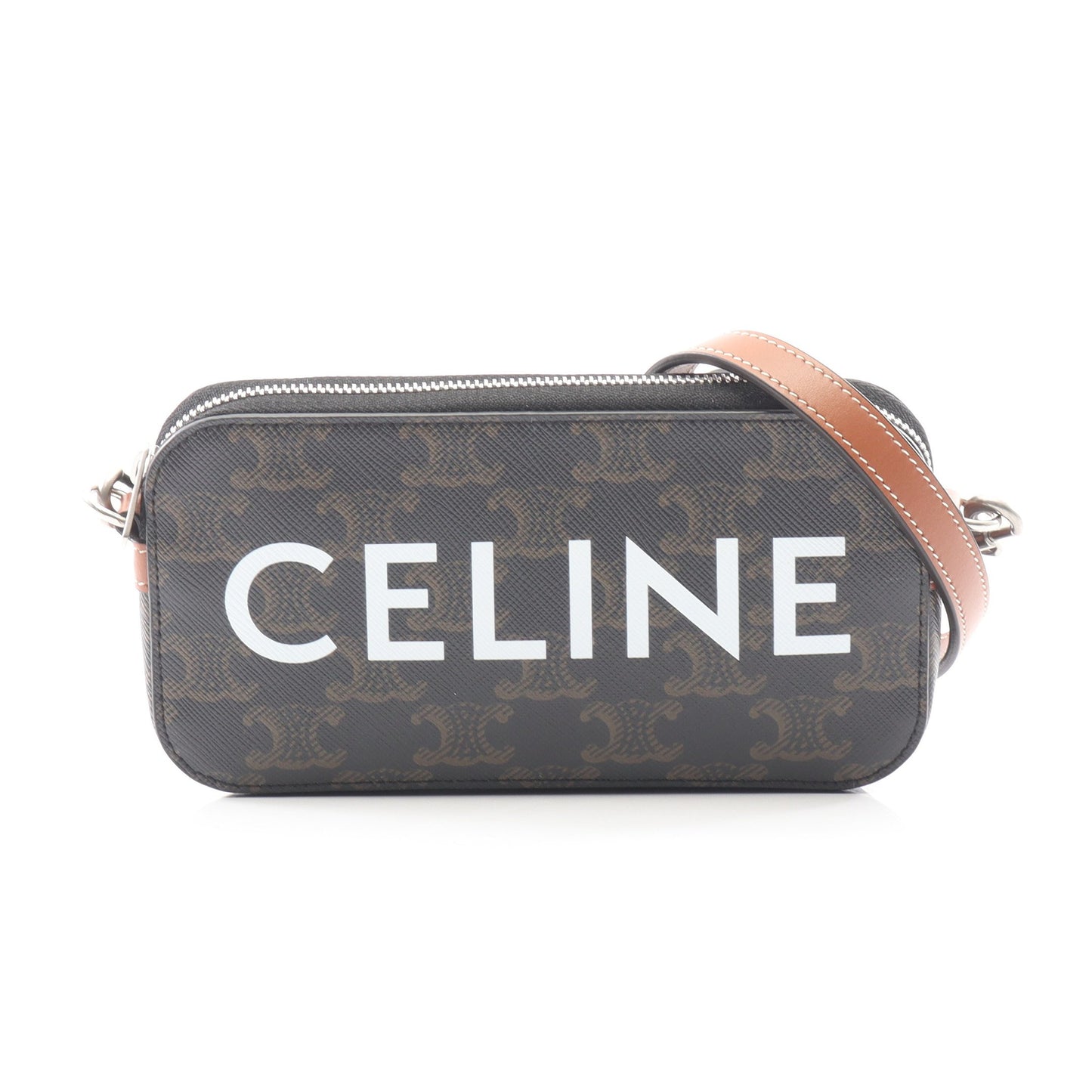 トリオンフ ホリゾンタル ポーチ ショルダーバッグ PVC レザー ブラック ブラウン セリーヌ バッグ CELINE