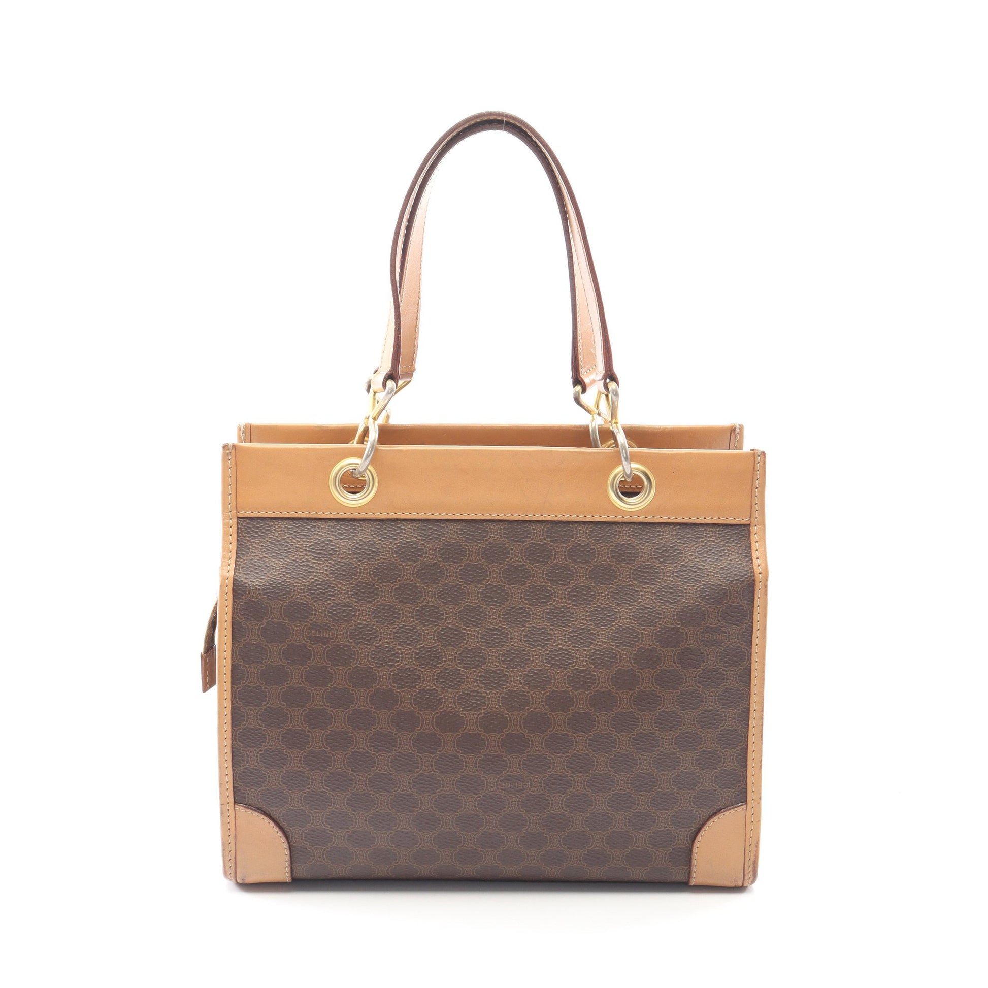 マカダム ハンドバッグ PVC レザー ダークブラウン ライトブラウン  