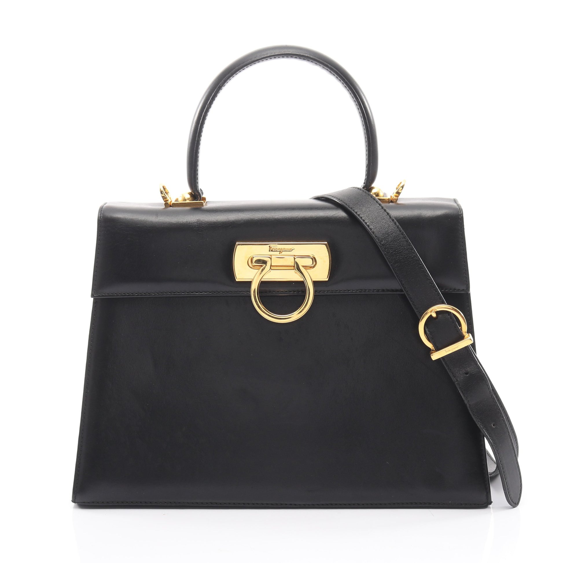 ガンチーニ ハンドバッグ レザー ブラック 2WAY サルヴァトーレフェラガモ バッグ Salvatore Ferragamo