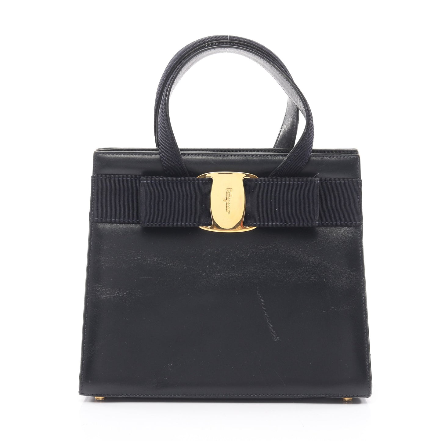 ヴァラリボン ハンドバッグ レザー ダークネイビー サルヴァトーレフェラガモ バッグ Salvatore Ferragamo