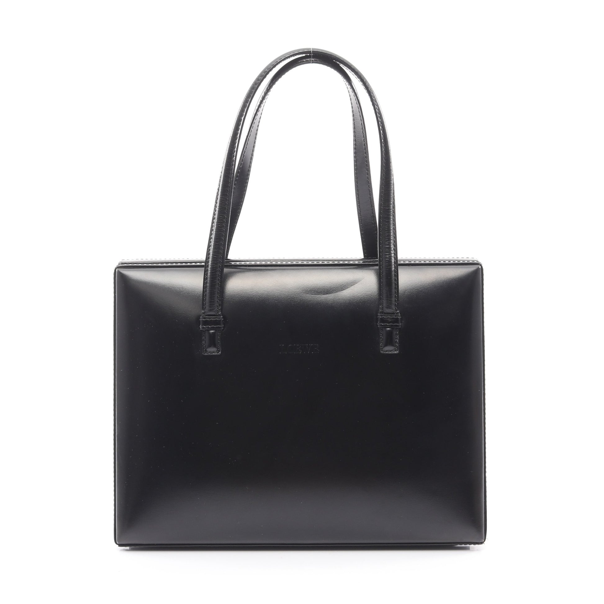 ハンドバッグ 型押しロゴ レザー ブラック ロエベ バッグ LOEWE