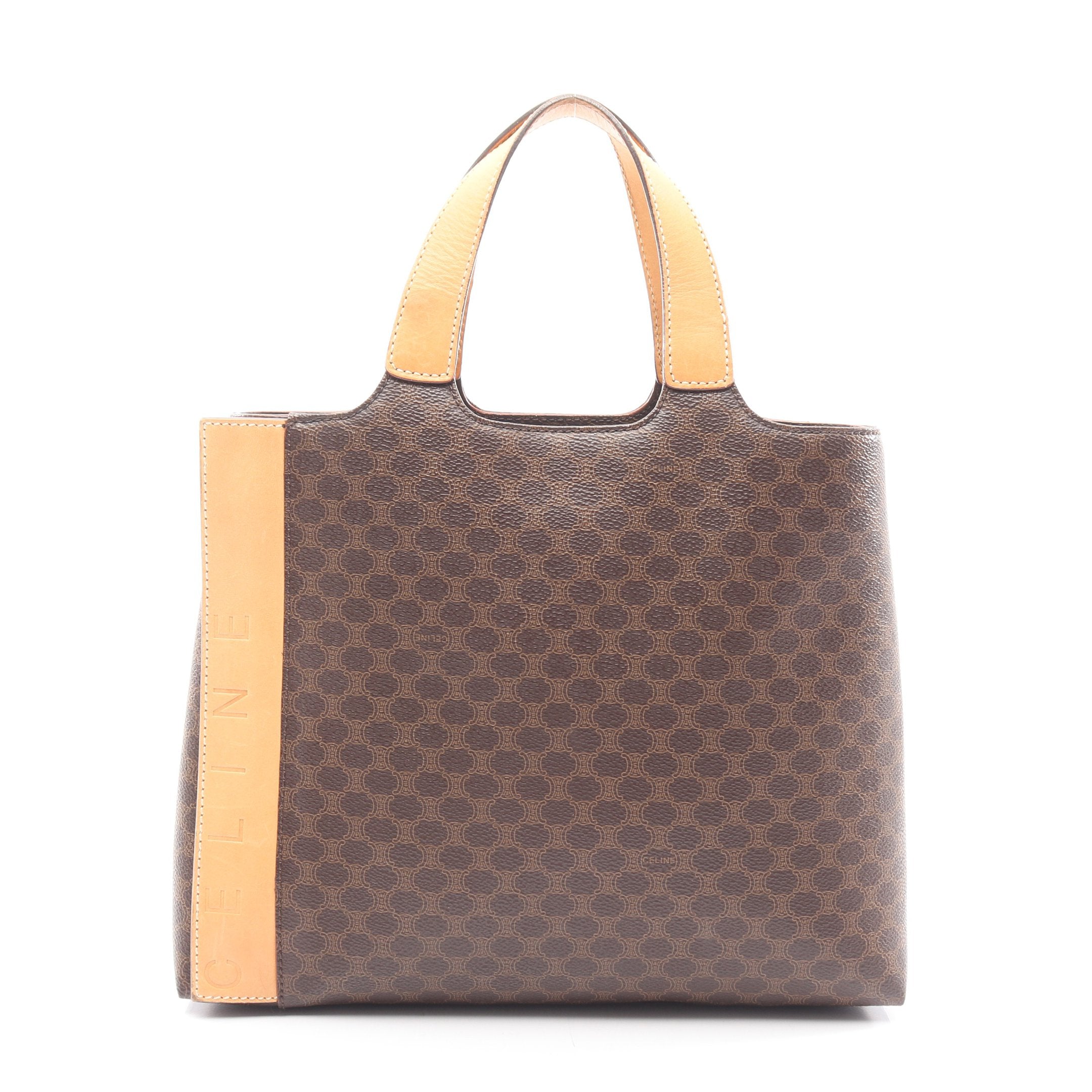 マカダム ハンドバッグ 型押しロゴ PVC レザー ダークブラウン