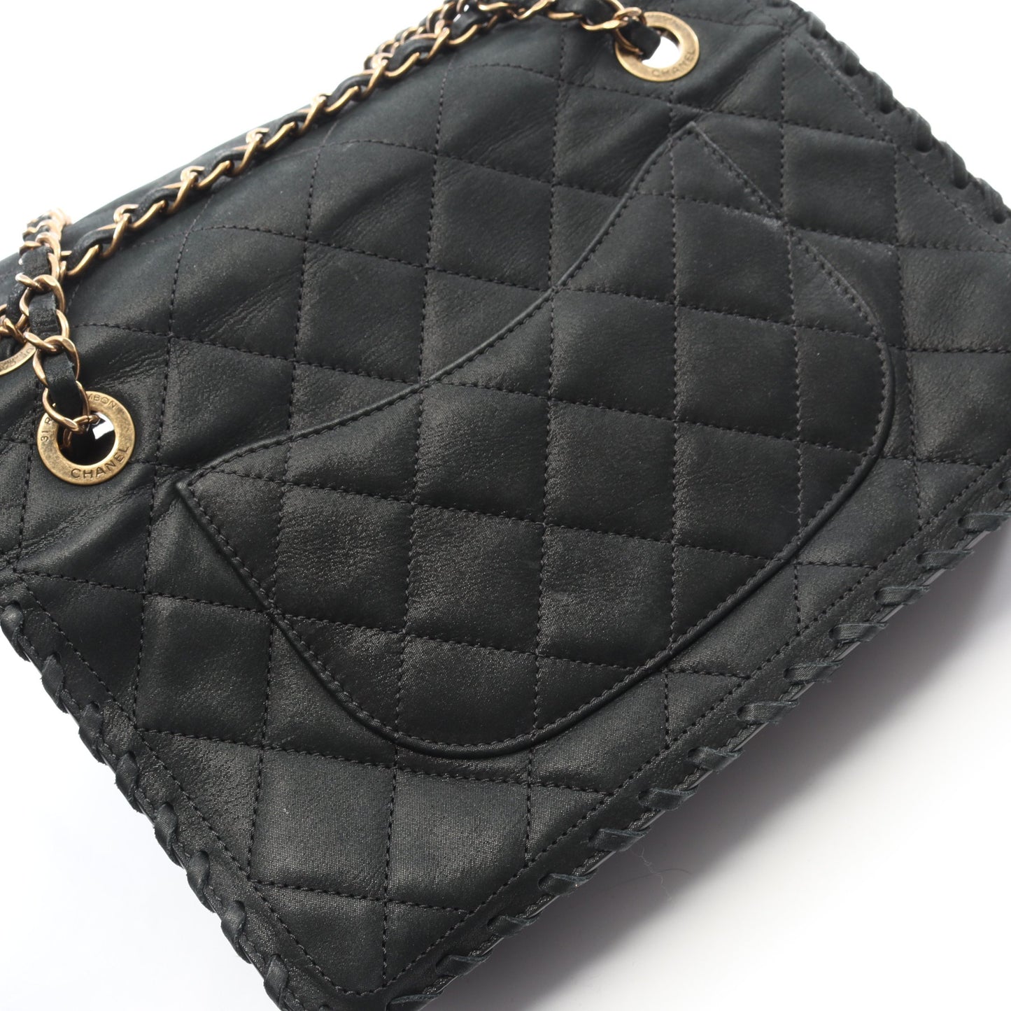 マトラッセ チェーンショルダーバッグ ベルベットカーフスキン ブラック アンティークゴールド金具 シャネル バッグ CHANEL