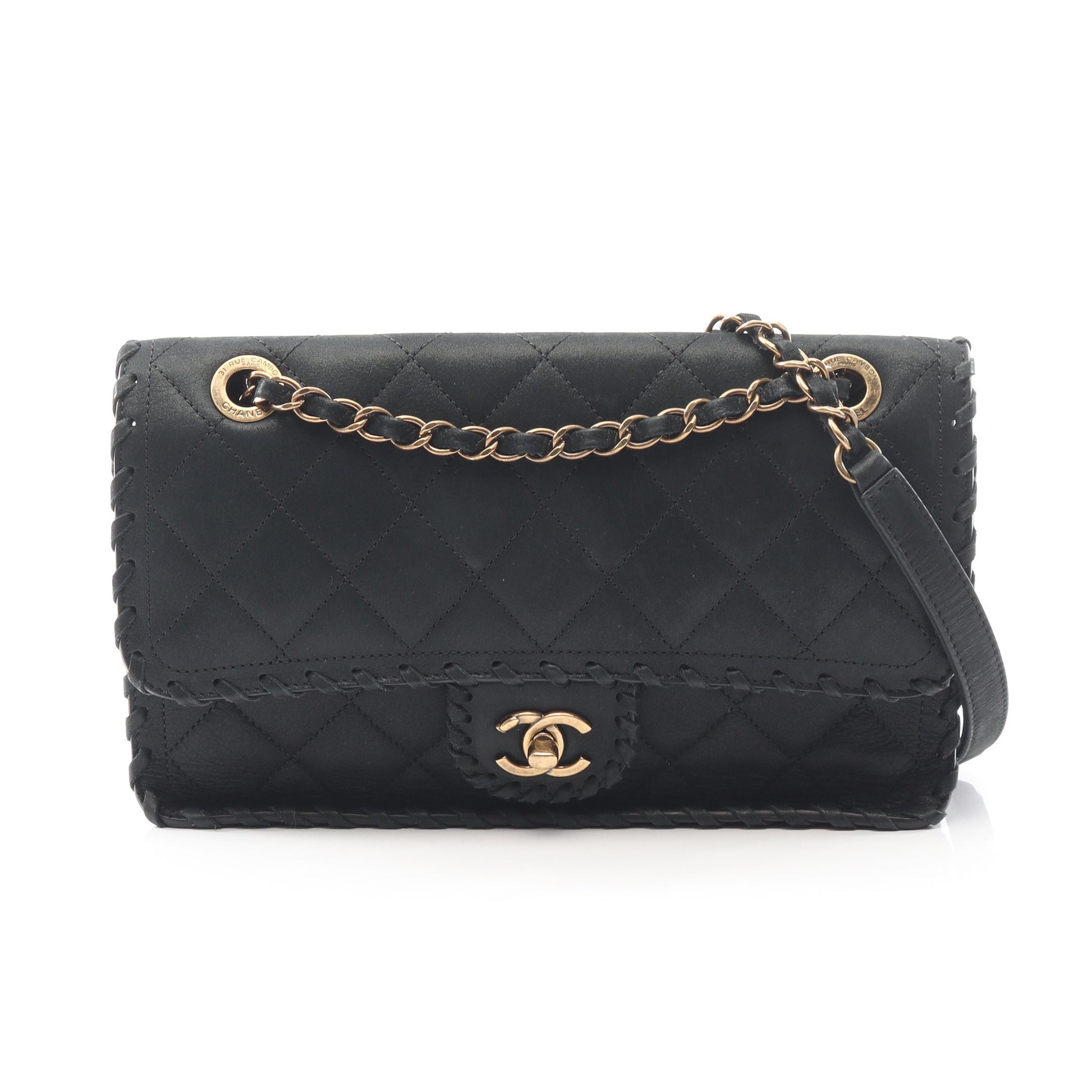 マトラッセ チェーンショルダーバッグ ベルベットカーフスキン ブラック アンティークゴールド金具 シャネル バッグ CHANEL