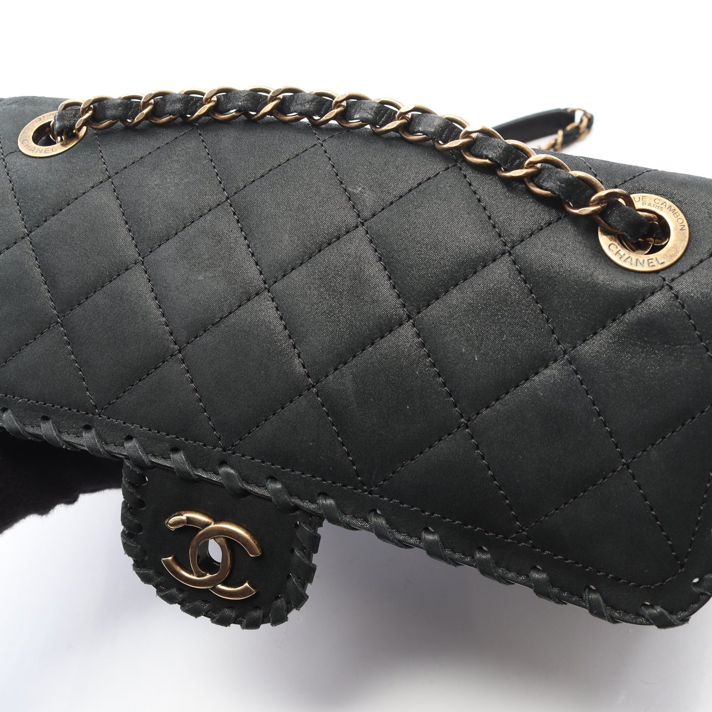 マトラッセ チェーンショルダーバッグ ベルベットカーフスキン ブラック アンティークゴールド金具 シャネル バッグ CHANEL