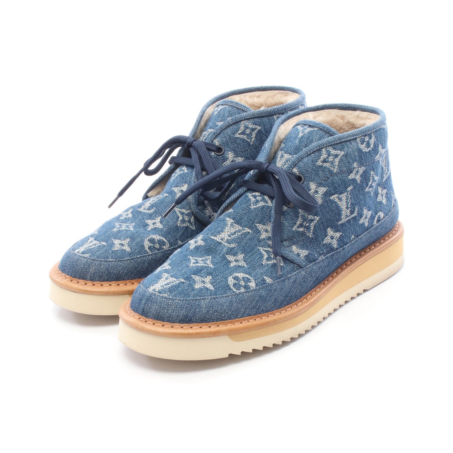 LOUIS VUITTON × NIGO コージー ライン モノグラムデニム ブーツ デニム レザー ブルー ルイヴィトン シューズ LOUIS VUITTON
