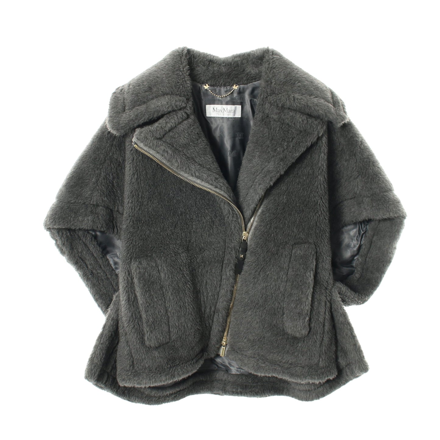 テディベア ケープジャケット ポンチョ ウール アルパカ シルク グレー マックスマーラ アウター Max Mara