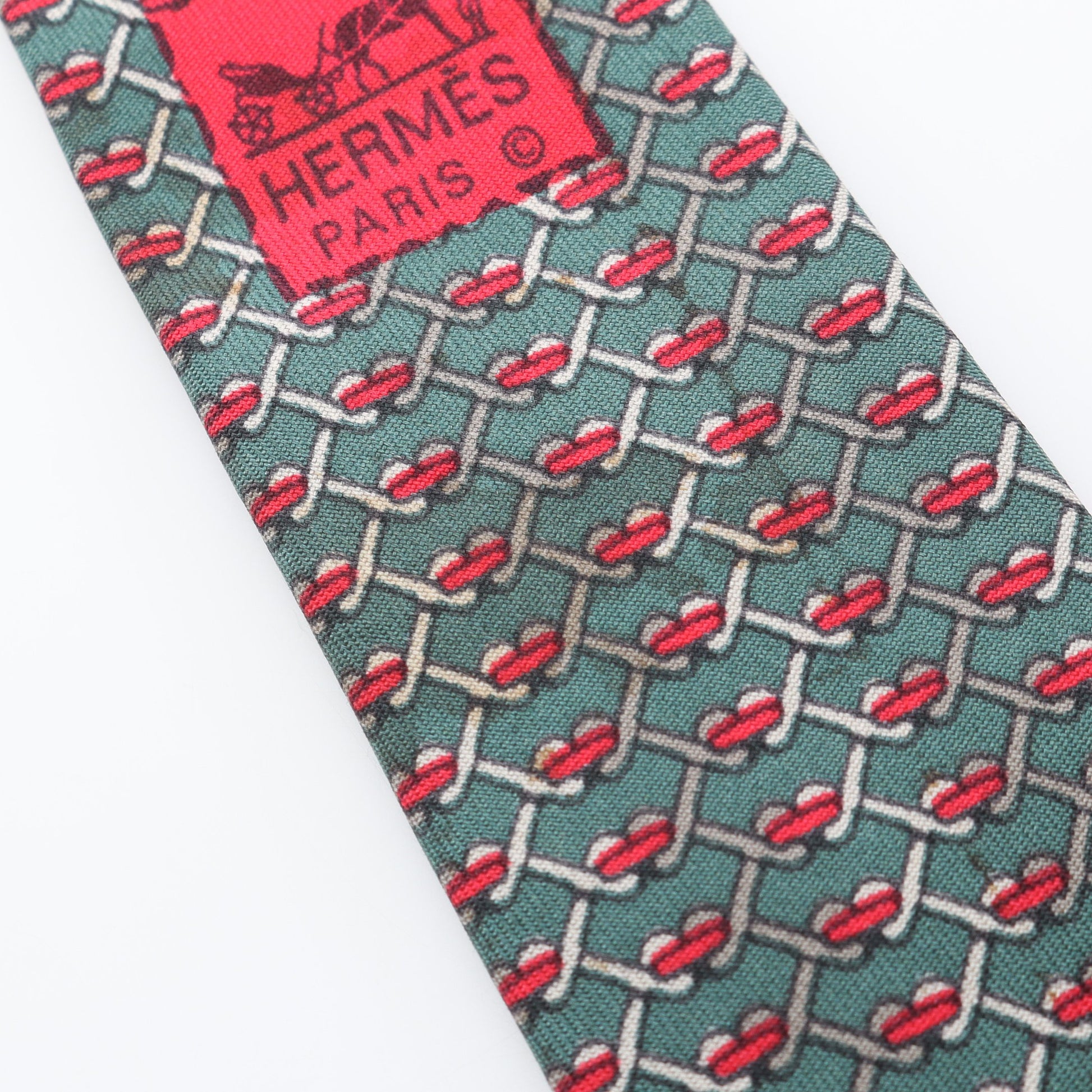 ネクタイ 総柄 シルク グリーン レッド エルメス 財布・小物 HERMES