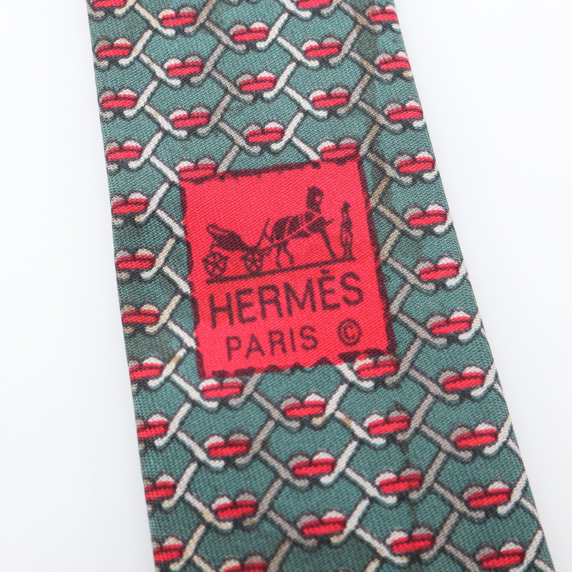 ネクタイ 総柄 シルク グリーン レッド エルメス 財布・小物 HERMES