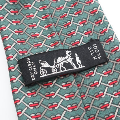 ネクタイ 総柄 シルク グリーン レッド エルメス 財布・小物 HERMES