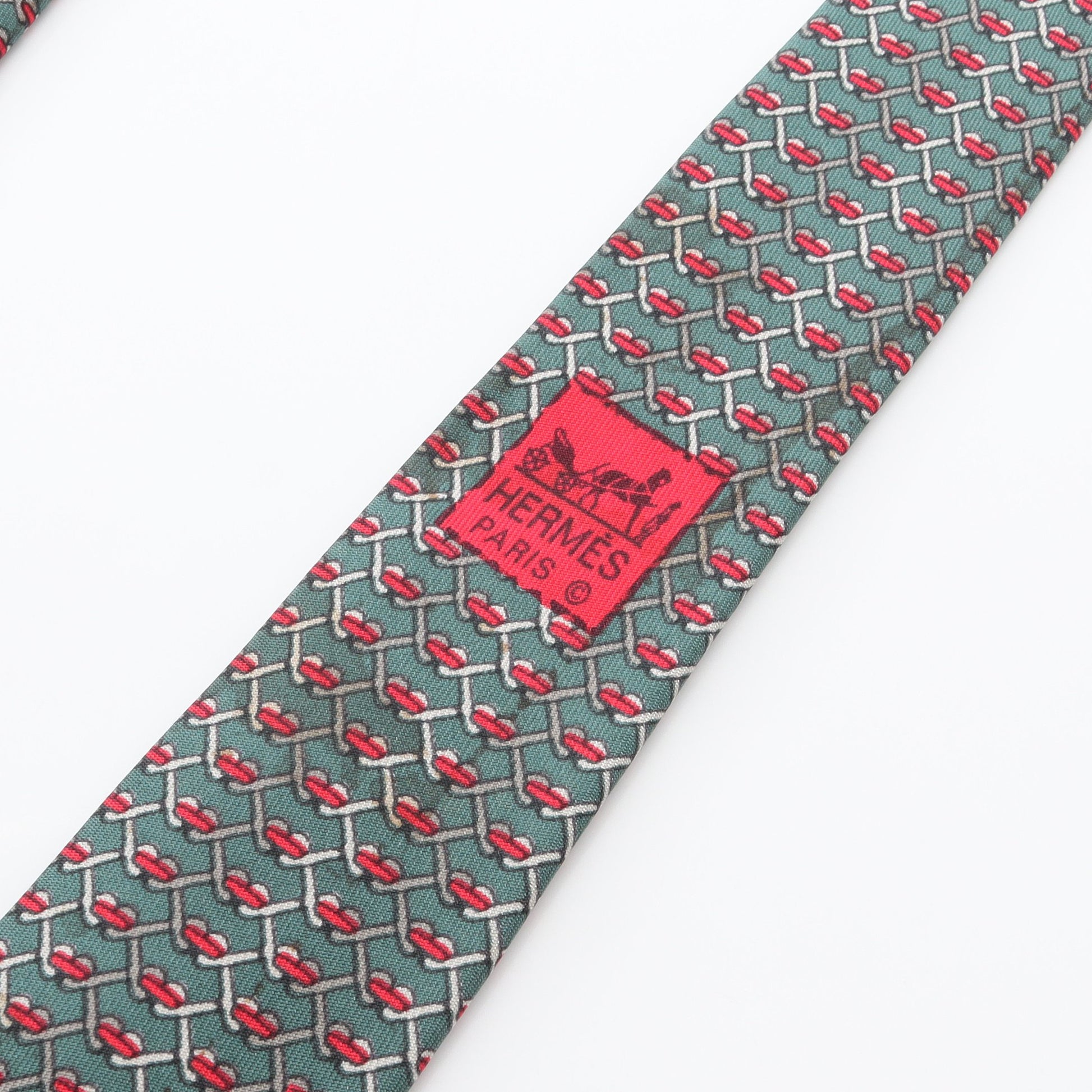 ネクタイ 総柄 シルク グリーン レッド エルメス 財布・小物 HERMES