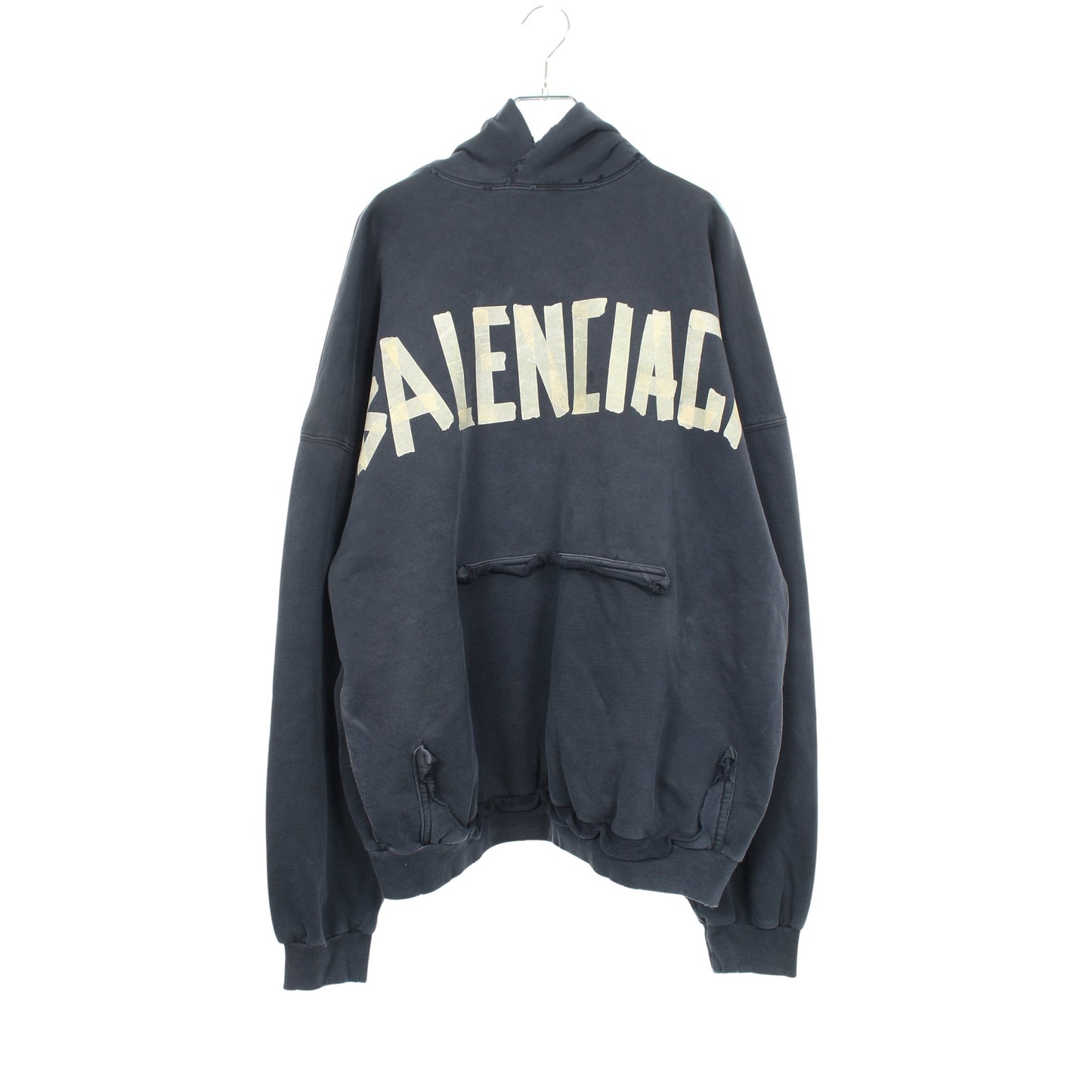 TAPE TYPE RIPPED POCKET HOODIE ダメージ加工 プルオーバーパーカー コットン ブラック バレンシアガ トップス BALENCIAGA