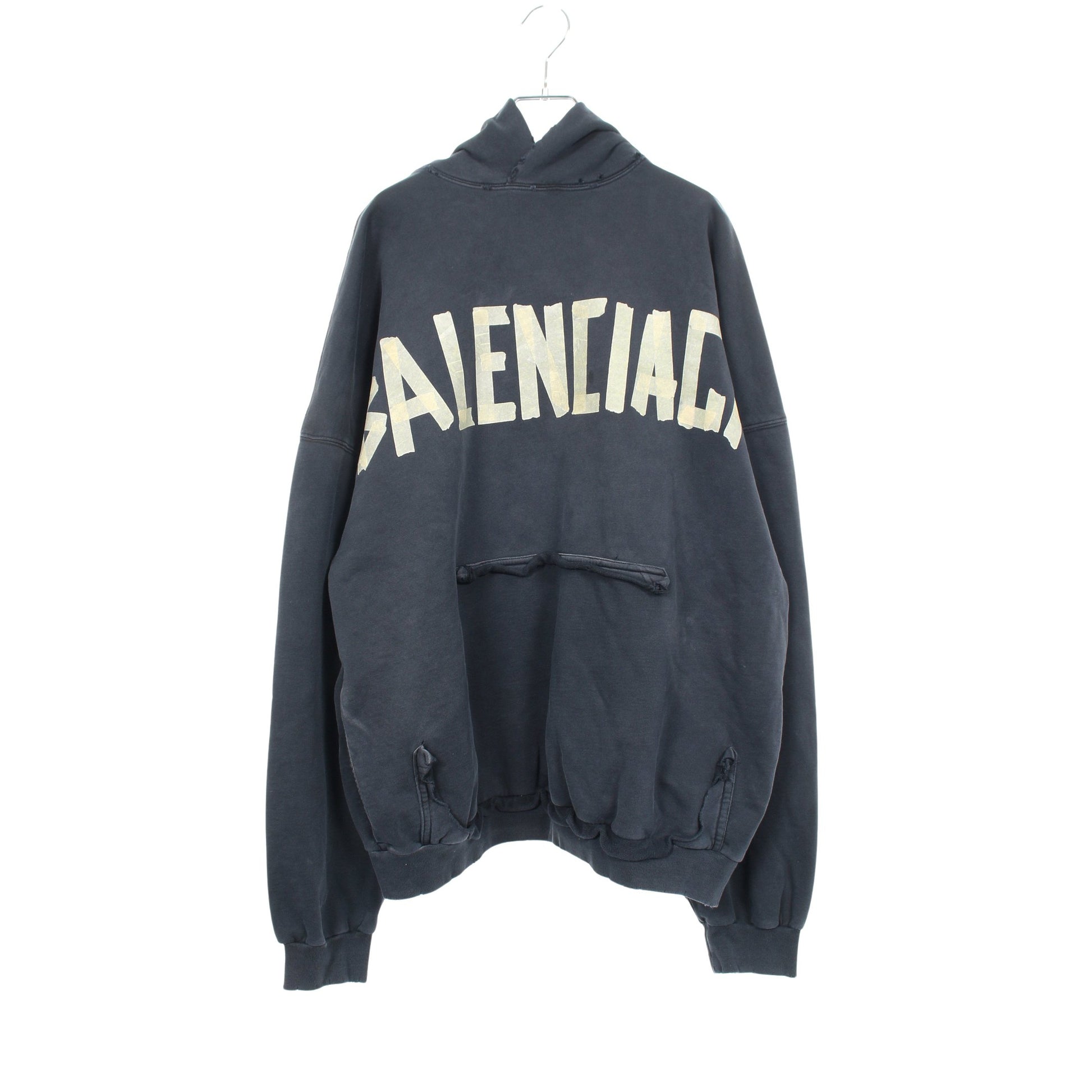 TAPE TYPE RIPPED POCKET HOODIE ダメージ加工 プルオーバーパーカー コットン ブラック バレンシアガ トップス BALENCIAGA