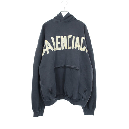 TAPE TYPE RIPPED POCKET HOODIE ダメージ加工 プルオーバーパーカー コットン ブラック バレンシアガ トップス BALENCIAGA