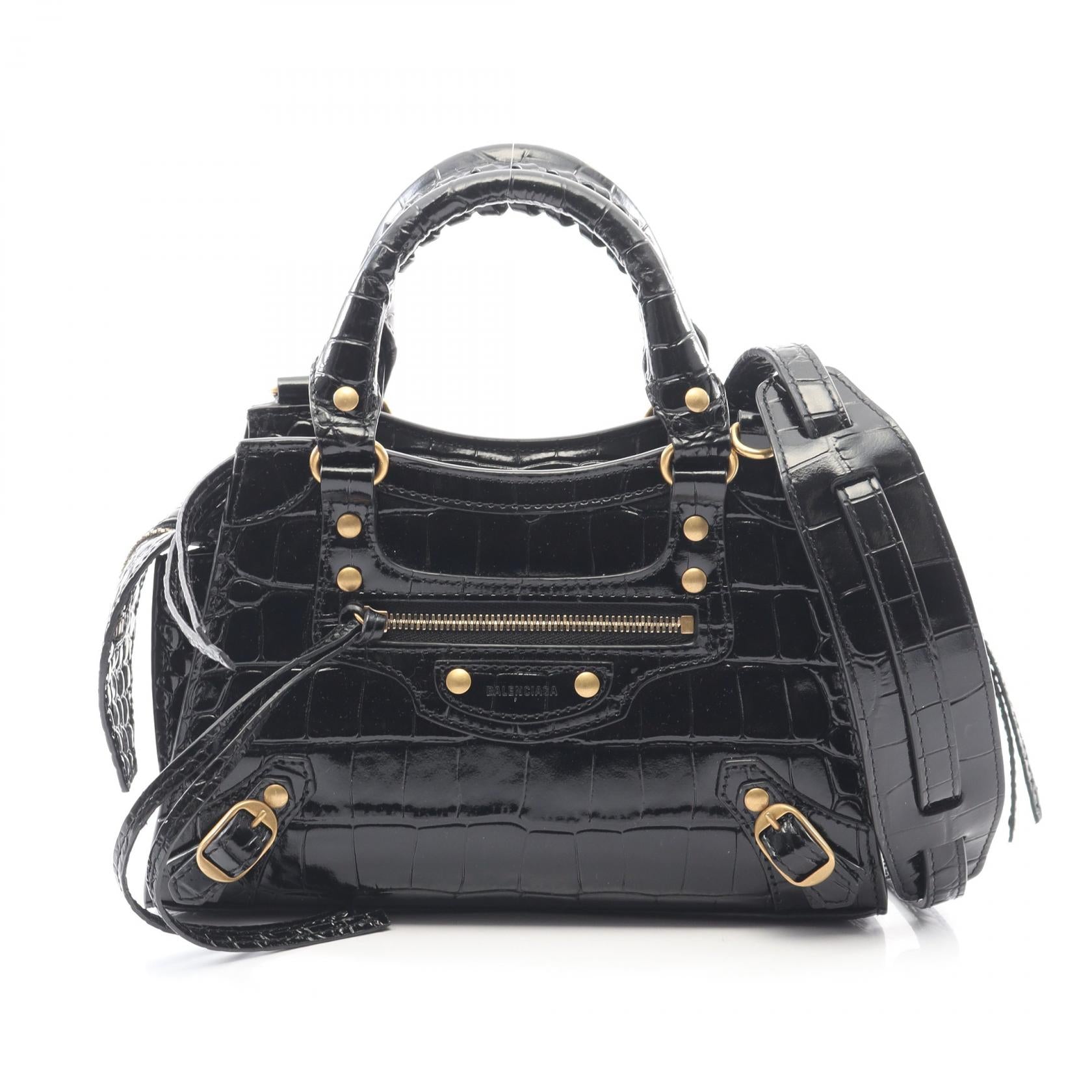 NEO CLASS CITY MINI ネオ クラシック シティ ミニ ハンドバッグ レザー ブラック クロコ型押し 2WAY バレンシアガ バッグ BALENCIAGA